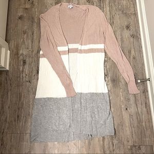 Pink, white & Grey duster sweater